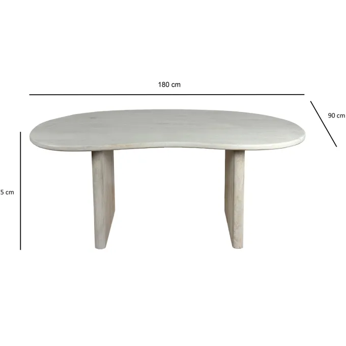 Esszimmertisch FineBuy Esstisch 180 cm Holz Massiv Weiß Küchentisch Nierenform