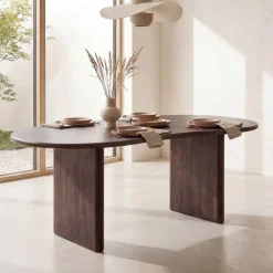 Esszimmertisch FineBuy Esstisch 180 cm Holz Dunkelbraun Küchentisch Nierenform