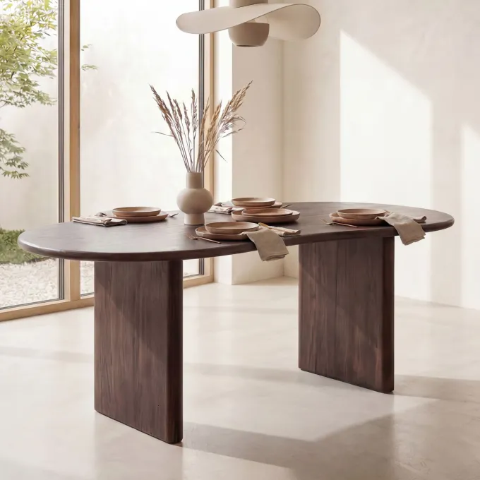 Esszimmertisch FineBuy Esstisch 180 cm Holz Dunkelbraun Küchentisch Nierenform