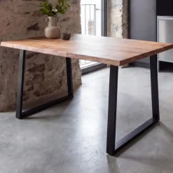 Esszimmertisch FineBuy Esstisch 120 cm Akazie Massivholz Küchentisch Baumkante
