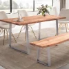 Esszimmertisch FineBuy Esstisch 120 cm Massivholz Küchentisch Baumkante Chrom