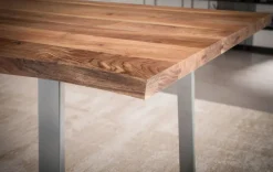 Esszimmertisch FineBuy Esstisch 120 cm Massivholz Küchentisch Baumkante Chrom