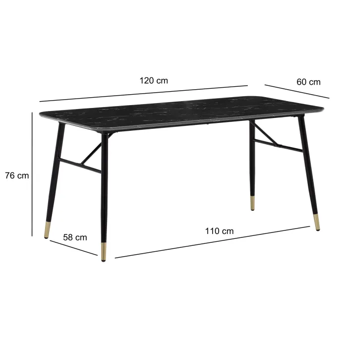 Esszimmertisch FineBuy Esstisch 120 cm Marmor Optik Schwarz Klein Küchentisch