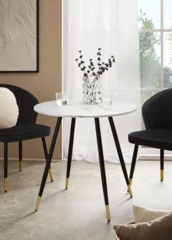 Esszimmertisch FineBuy Esstisch 75 cm Marmor Optik Küchentisch Rund Modern