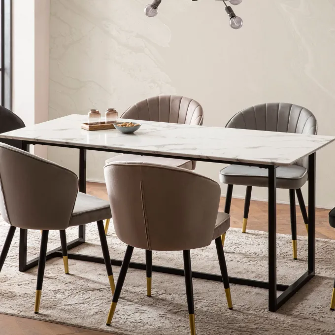 Esszimmertisch FineBuy Marmor Optik Weiß Esstisch Küchentisch Tisch Esszimmer