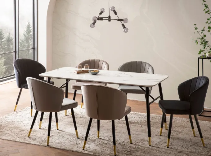 Esszimmertisch FineBuy Marmor Optik Weiß Esstisch Küchentisch Tisch Esszimmer