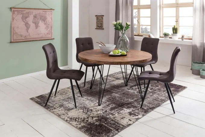 Esszimmertisch Rund Ø 120 cm Massivholz Sheesham Esstisch Küchentisch Landhaus