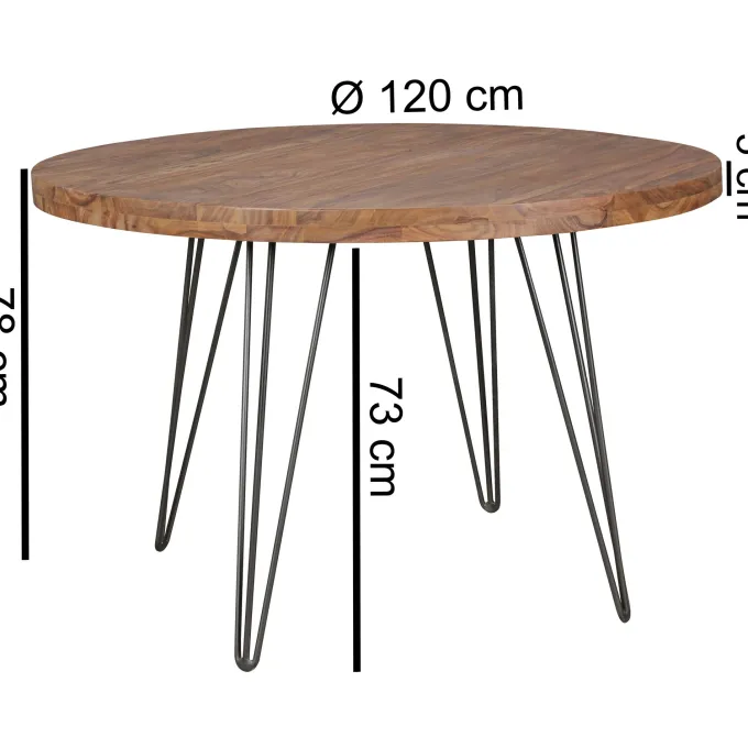 Esszimmertisch Rund Ø 120 cm Massivholz Sheesham Esstisch Küchentisch Landhaus