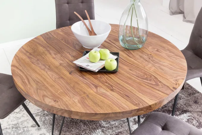 Esszimmertisch Rund Ø 120 cm Massivholz Sheesham Esstisch Küchentisch Landhaus