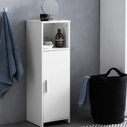 FinBuy Badschrank Spanplatte Beistellschrank Badregal Weiß Schmal Freistehend