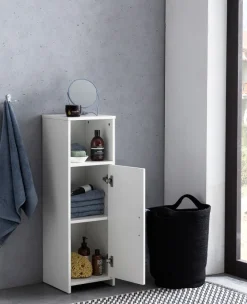FinBuy Badschrank Spanplatte Beistellschrank Badregal Weiß Schmal Freistehend