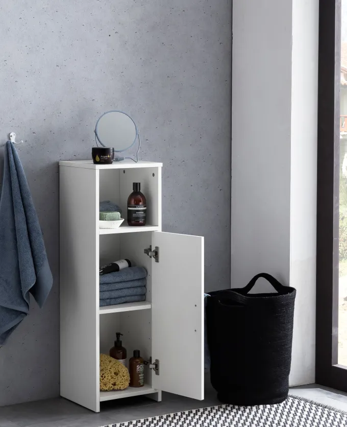 FinBuy Badschrank Spanplatte Beistellschrank Badregal Weiß Schmal Freistehend