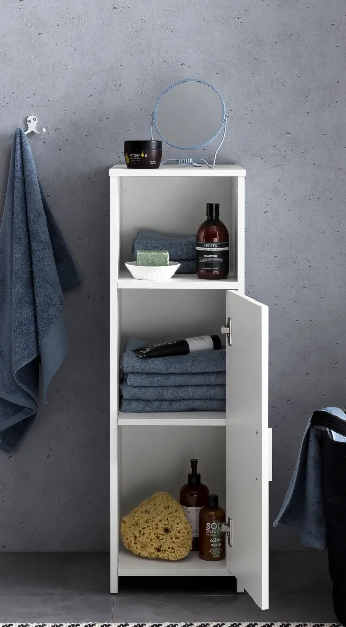 FinBuy Badschrank Spanplatte Beistellschrank Badregal Weiß Schmal Freistehend