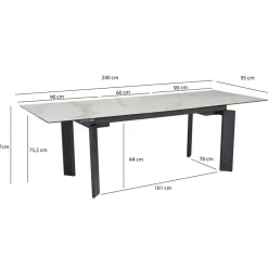 FineBuy Ausziehbarer Design Esstisch 180 - 240 cm Glas Keramik Keramiktisch Esszimmertisch
