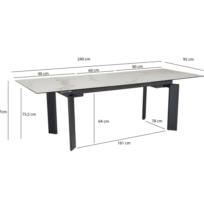 FineBuy Ausziehbarer Design Esstisch 180 - 240 cm Glas Keramik Keramiktisch Esszimmertisch