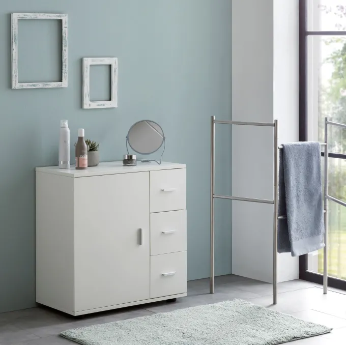 FineBuy Badschrank Midischrank Weiß Badezimmerschrank Matt Kommode