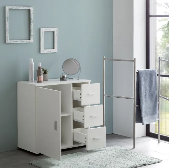 FineBuy Badschrank Midischrank Weiß Badezimmerschrank Matt Kommode