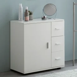 FineBuy Badschrank Midischrank Weiß Badezimmerschrank Matt Kommode
