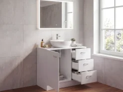 FineBuy Bad Waschbecken Unterschrank 54 x 63 x 30 cm 1 Tür 3 Schubladen weiß