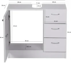 FineBuy Bad Waschbecken Unterschrank 54 x 63 x 30 cm 1 Tür 3 Schubladen weiß