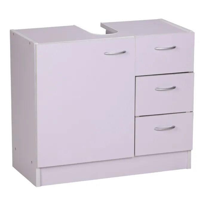 FineBuy Bad Waschbecken Unterschrank 54 x 63 x 30 cm 1 Tür 3 Schubladen weiß