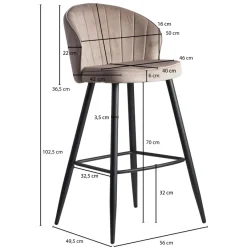FineBuy Barhocker Samt Barstuhl Design Tresenhocker mit Lehne Stoff Hocker 110kg