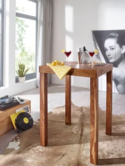 FineBuy Bartisch Massivholz Sheesham 80x80x110cm Stehtisch Bistrotisch Tisch