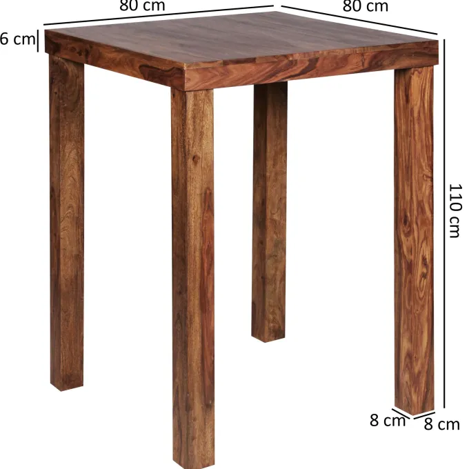 FineBuy Bartisch Massivholz Sheesham 80x80x110cm Stehtisch Bistrotisch Tisch