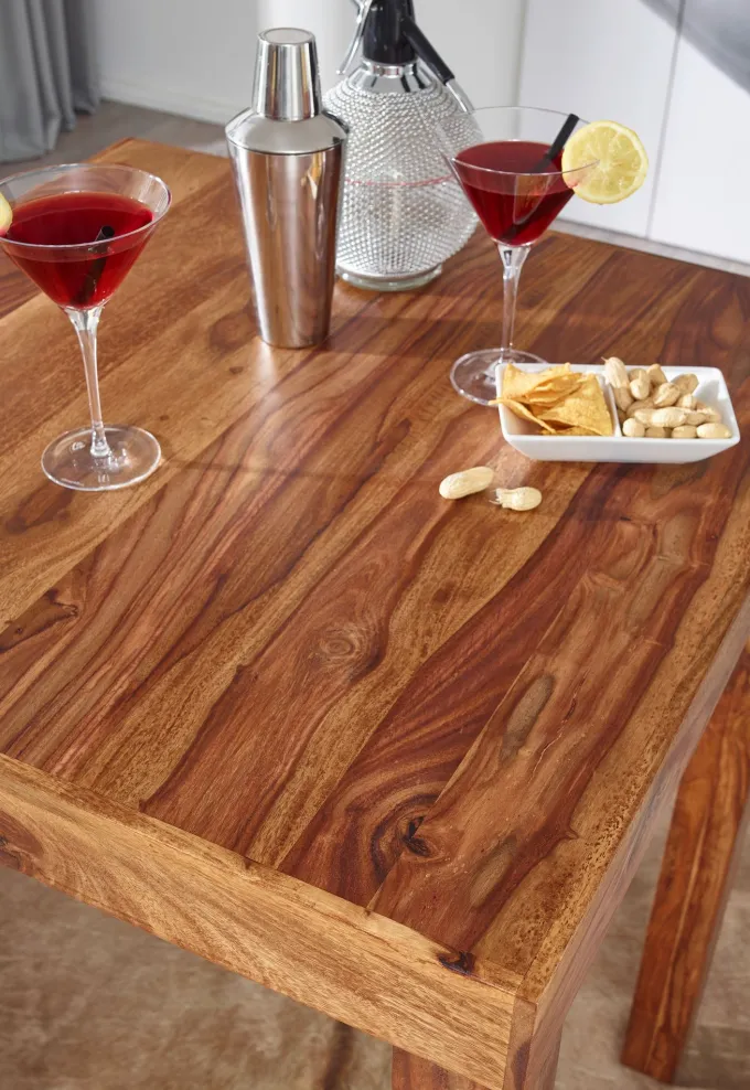 FineBuy Bartisch Massivholz Sheesham 80x80x110cm Stehtisch Bistrotisch Tisch