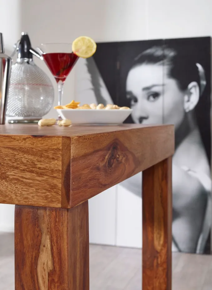 FineBuy Bartisch Massivholz Sheesham 80x80x110cm Stehtisch Bistrotisch Tisch
