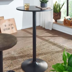 FineBuy Bartisch Schwarz Stehtisch Ø 60 cm Metall / Holz Bistrotisch Rund Tisch