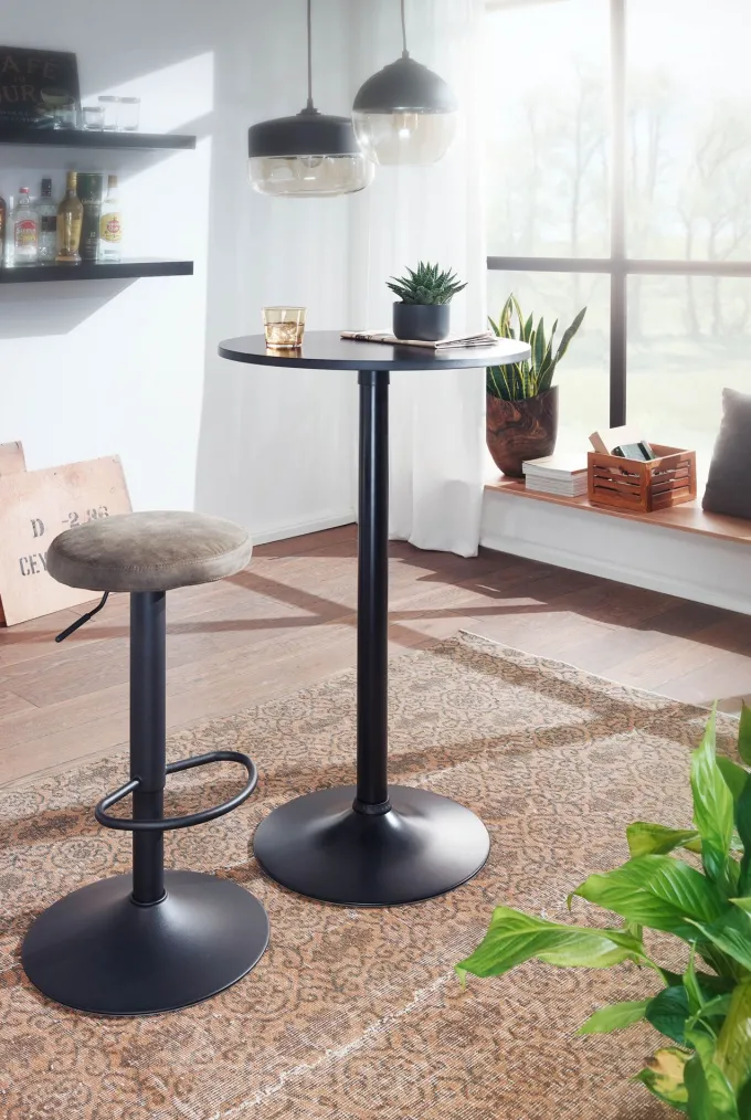 FineBuy Bartisch Schwarz Stehtisch Ø 60 cm Metall / Holz Bistrotisch Rund Tisch