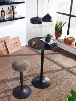 FineBuy Bartisch Schwarz Stehtisch Ø 60 cm Metall / Holz Bistrotisch Rund Tisch