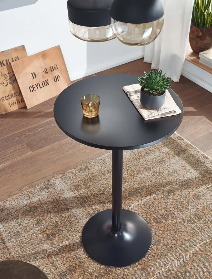 FineBuy Bartisch Schwarz Stehtisch Ø 60 cm Metall / Holz Bistrotisch Rund Tisch