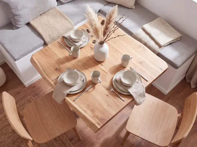 FineBuy Baumkante Esszimmertisch Akazie Massiv 80 x 75 cm Esstisch Küchentisch