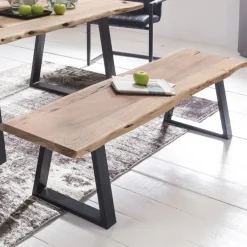 FineBuy Baumstamm Esszimmerbank 160 cm Baumkante Massivholz Essbank Holzbank