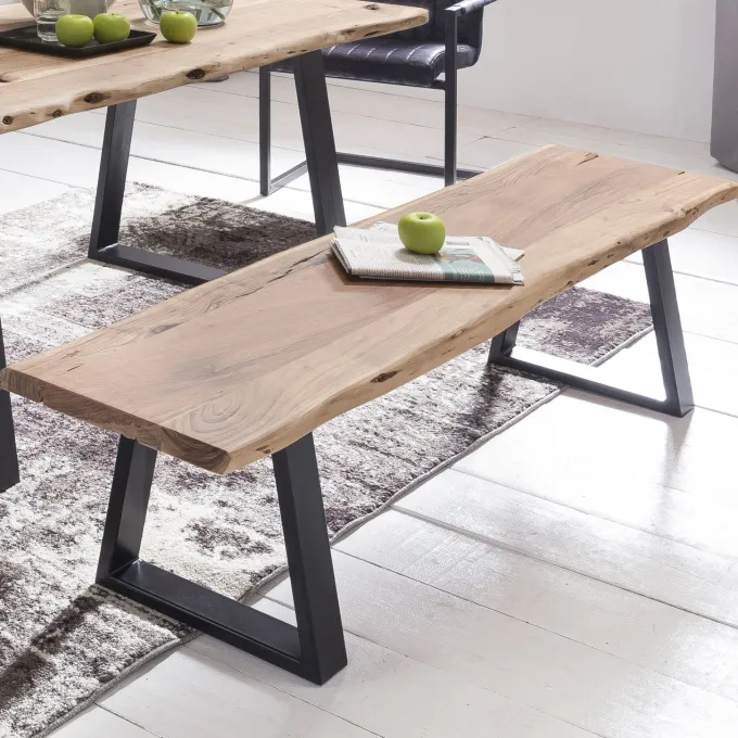 FineBuy Baumstamm Esszimmerbank 160 cm Baumkante Massivholz Essbank Holzbank