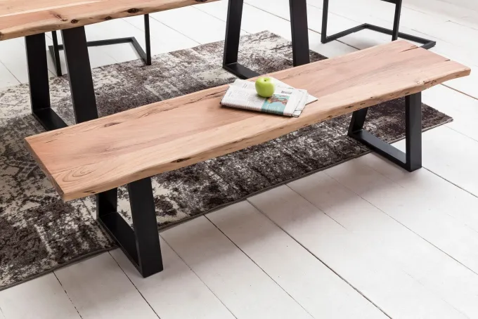 FineBuy Baumstamm Esszimmerbank 160 cm Baumkante Massivholz Essbank Holzbank