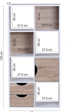 FineBuy Bücherregal Standregal Weiß freistehend Regal Sonoma Tür Schub Weiß Holz