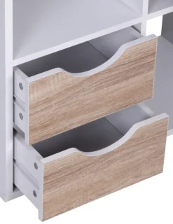FineBuy Bücherregal Standregal Weiß freistehend Regal Sonoma Tür Schub Weiß Holz
