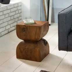 FineBuy Beistelltisch Braun Holztisch Rustikaler Deko-Tisch Anstelltisch Klein