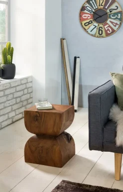 FineBuy Beistelltisch Braun Holztisch Rustikaler Deko-Tisch Anstelltisch Klein