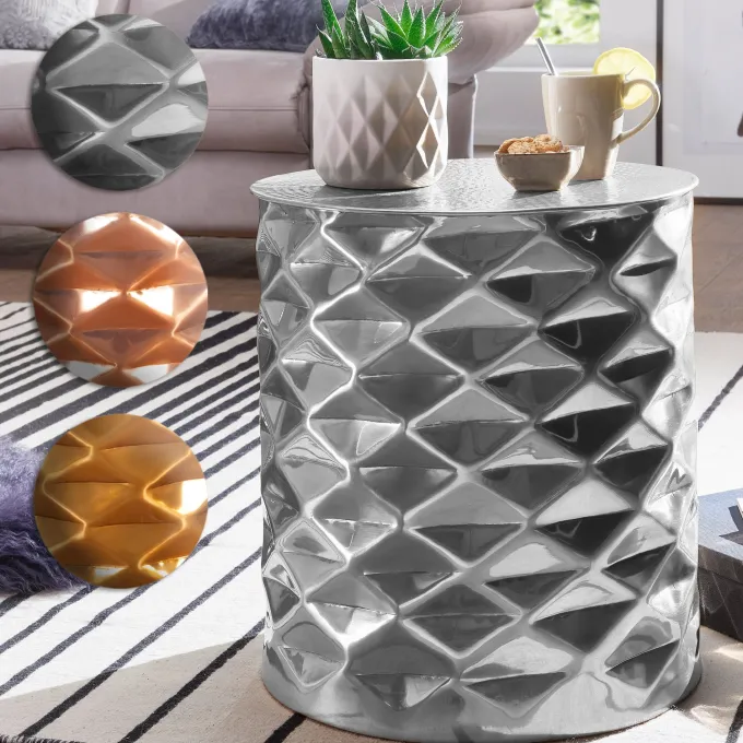 FineBuy Beistelltisch Ø43,5 cm Aluminium Sofatisch Anstelltisch Couchtisch Rund