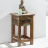 FineBuy Beistelltisch 50 cm Nachttisch Schublade Massiv Holztisch Nachtkonsole