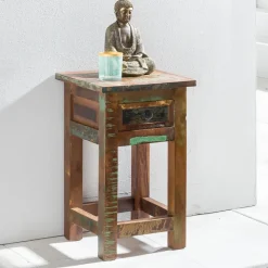 FineBuy Beistelltisch 50 cm Nachttisch Schublade Massiv Holztisch Nachtkonsole