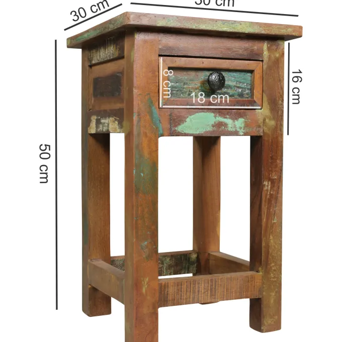 FineBuy Beistelltisch 50 cm Nachttisch Schublade Massiv Holztisch Nachtkonsole