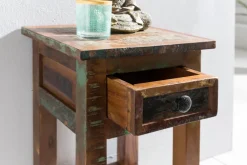FineBuy Beistelltisch 50 cm Nachttisch Schublade Massiv Holztisch Nachtkonsole
