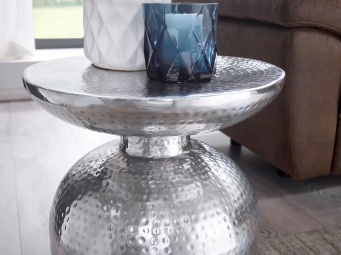 FineBuy Beistelltisch Ø 36,5 cm Tisch Alu Couchtisch Wohnzimmertisch Ablagetisch