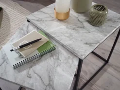 FineBuy Beistelltisch 2er Couchtisch Set Marmor Optik Weiß Wohnzimmertisch