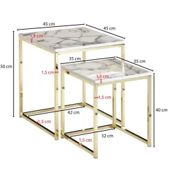 FineBuy Beistelltisch 2er Set Couchtisch Marmor Optik Wohnzimmertisch Eckig